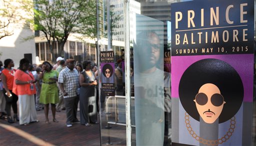 In this May 10, 2015, file photo, fans line up outside Royal Farms Arena before Prince's Baltimore concert. Beyond dance parties and hit songs, Princes legacy included black activism. He performed Baltimore in its namesake city shortly after Freddie Gray died of injuries suffered in a police transport van. (Jerry Jackson/The Baltimore Sun via AP, File)  WASHINGTON EXAMINER OUT; MANDATORY CREDIT