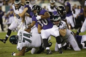 Baltimore Ravens' Terrence Magee in action during the second half of a preseason NFL football game against the Philadelphia Eagles, Saturday, Aug. 22, 2015, in Philadelphia. (AP Photo/Michael Perez)