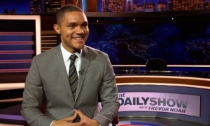 In this Sept. 25, 2015 image taken from video, Trevor Noah appears on the set of his new show, "The Daily Show with Trevor Noah," in New York. Noah takes over for Jon Stewart on Monday. (AP Photo)