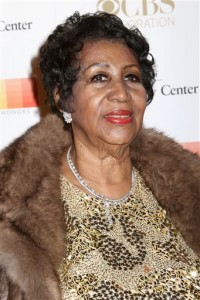 In this Sunday, Dec. 6, 2015 file photo, Aretha Franklin attends the 38th Annual Kennedy Center Honors at The Kennedy Center Hall of States, in Washington. The Queen of Soul made a surprise appearance at the House of Swing, helping the Jazz at Lincoln Center Orchestra usher in the holiday season at their first concert in their newly refurbished home. Trumpeter Wynton Marsalis had a special gift for the audience when he introduced Franklin in the middle of the Thursday night, Dec. 17, 2015 annual "Big Band Holidays" concert at the Rose Theater, in New York.  (Photo by Greg Allen/Invision/AP, File)