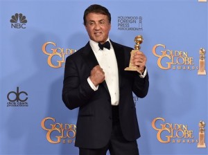 Sylvester Stallone poses in the press room with the award for best performance by an actor in a supporting role in a motion picture for Creed at the 73rd annual Golden Globe Awards on Sunday, Jan. 10, 2016, at the Beverly Hilton Hotel in Beverly Hills, Calif. (Photo by Jordan Strauss/Invision/AP)