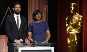 John Krasinski, left, and Academy President Cheryl Boone Isaacs announce the Academy Awards nominations at the 88th Academy Awards nomination ceremony on Thursday, Jan. 14, 2016, in Beverly Hills, Calif. The 88th annual Academy Awards will take place on Sunday, Feb. 28, 2016, at the Dolby Theatre in Los Angeles.