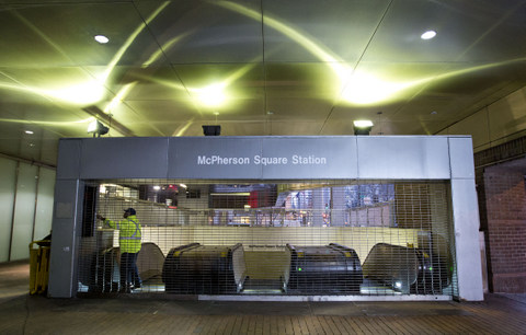 Metro employee shuts down escalators to the McPherson Square Station in Washington, Wednesday, March 16, 2016. The Metro subway system that serves the nation's capital and its Virginia and Maryland suburbs shut down for a full-day fo an emergency safety inspection of its third-rail power cables. Making for unusual commute, as the lack of service is forcing some people on the roads, while others are staying home or teleworking. (AP Photo/Pablo Martinez Monsivais)